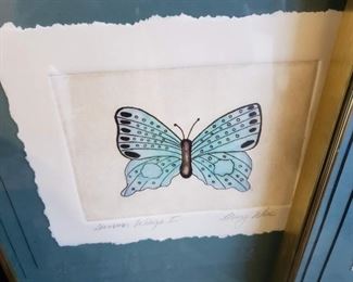 (3) Framed & Matted Tracy Wise Butterfly art 
