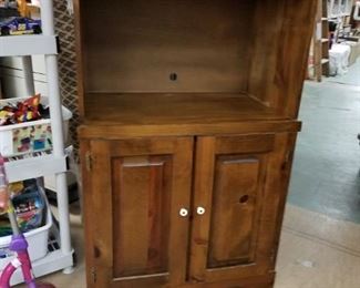 Solid Knotty Pine Microwave Small TV Cabinet with over shelf