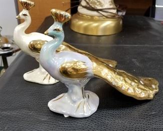 (2) Pearlescent gold accent peacocks