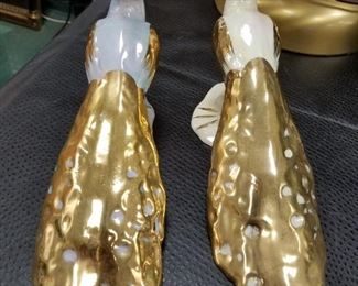 (2) Pearlescent gold accent peacocks