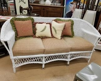 Heavy Duty Upscale White wicker sofa with cushions & pillow as shown 6'W x 30"D