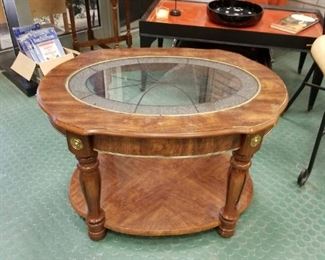 Oval End Accent Table with Glass Insert (has some damage) 30"W x 22"D x 29.25"H