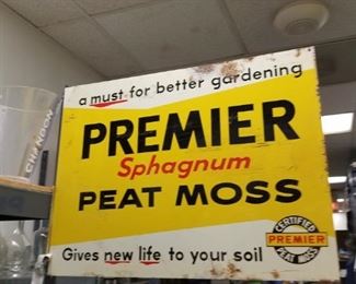 Antique Porcelain Enamel Premier Sphagnum Peat Moss Double Sided Sign