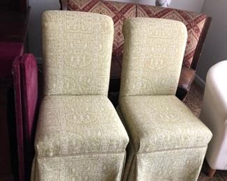 (2) Fairfield Tailored Pleated Celery colored  Fabric Padded Chairs