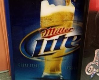 Vintage Framed Miller Lite Glass Ad