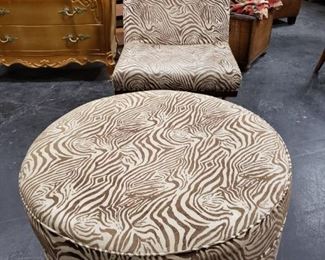 Brown & Tan Zebra Pattern Chair & Ottoman on Wheels Chair: 28.25"W x 31"D x 34"H Ottoman 39"D x 18"H