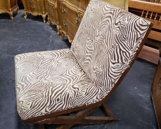 Brown & Tan Zebra Pattern Chair & Ottoman on Wheels Chair: 28.25"W x 31"D x 34"H Ottoman 39"D x 18"H