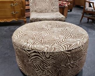 Brown & Tan Zebra Pattern Chair & Ottoman on Wheels Chair: 28.25"W x 31"D x 34"H Ottoman 39"D x 18"H