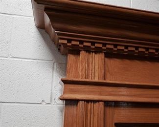 Custom solid red oak grecian dental crown molded fire place mantel  Approx: Exterior 88'W x 82"H Interior 58.75"W x 62"H