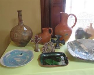 Variety of Oaxacan and other Studio Pottery including a Paul Soldner early plaque.