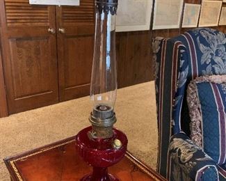 Antique Ruby RED Glass Short Lincoln Drape Aladdin Lamp