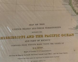 1857 Map of United States from Mississippi to Pacific Ocean by Order of Emory - Major 1st Calvary