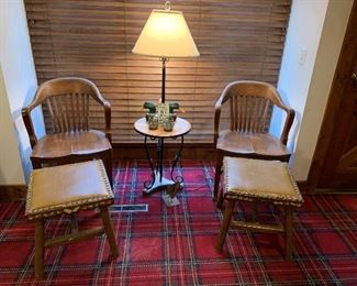 Banker's Chairs with Folk Art Stools