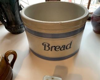 Antique Double Blue Band Bread Crock