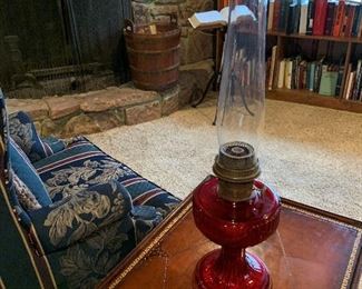 Antique Ruby RED Glass Lincoln Drape Aladdin Lamp