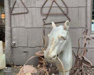 Misc Primitive Metal Yard Art and Antique "Dinner Bell" Triangles