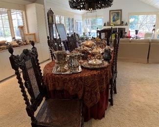 Antique KARPEN Barley Twist Dining Room Table Chairs