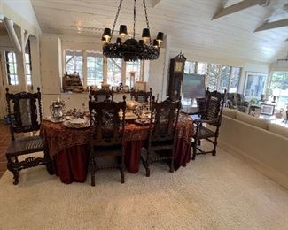 Antique KARPEN Barley Twist Dining Room Table Chairs