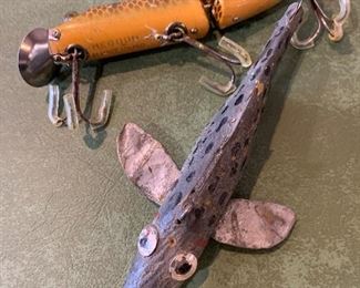 Vintage Wooden HEDDON Fishing Lure and Antique Ice Float
