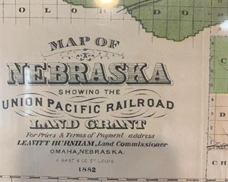 1882 Map of Nebraska Showing UNION PACIFIC Land Grant