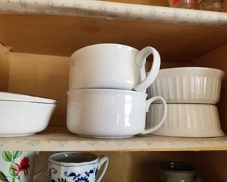 Soup bowls and French White Corningware ramekins