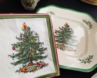 Spode Christmas Tree napkins and serving plate