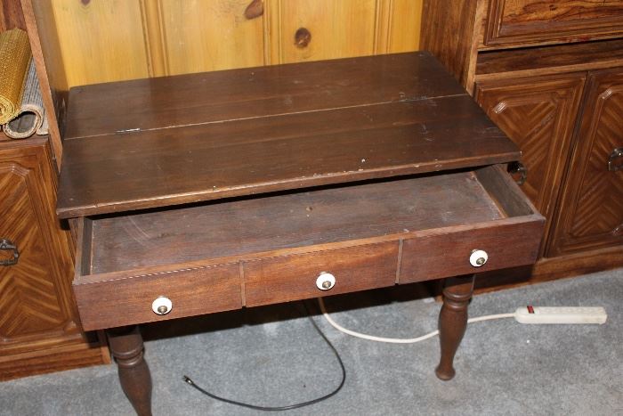 single drawer desk; top folds back