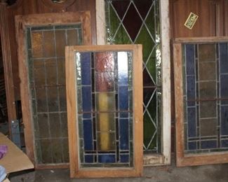 four nice stained, leaded glass panels