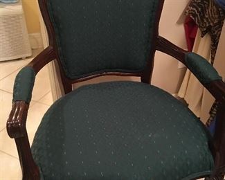 (3) Armed Green Upholstered Chairs 
One has an Ottoman 
