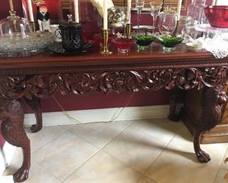 Stunning Carved Lion Legged Mahogany Serving Table 