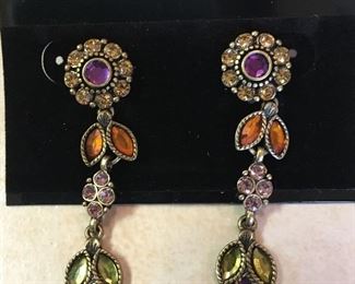 Lovely  Purple/Green & Amber Crystal Earrings 