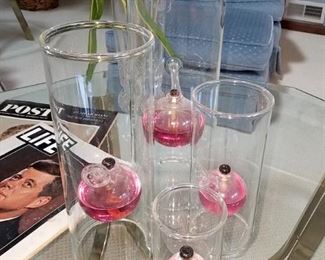 Wofard hand blown glass oil lamps. From largest to smallest, NOW $30, $20, $15 and $10 (were $50, $30, $20, and $15)