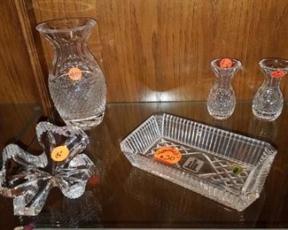 Waterford crystal. Vase now $30 (was $40). (Square dish -SOLD). Shamrock now $11.25 (was $15) Small vases now $8 ea