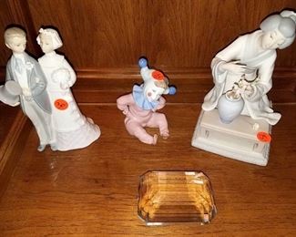 Lladro Married couple now $22.50 (was $30), Lladro Clown - SOLD, Lladro Oriental Lady now $56.25 (was $75), Tiffany cut crystal paperweight now $37.50 (was $50)