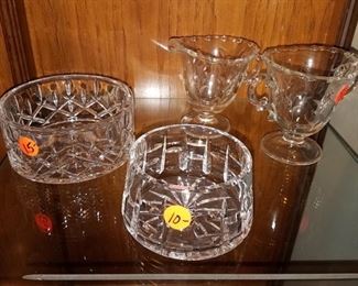 Waterford crystal  bowls SOLD. Glass etched sugar and creamer are left