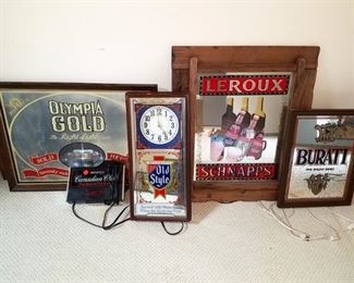 Olympia Gold, Leroux, Canadian Club Mirrors and more... (Old Style clock was sold)