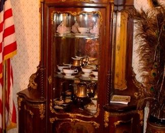 Antique China Cabinet, Very Ornate (China in Cupboard marked Made in Germany)