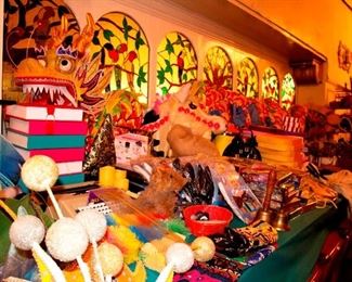 So many props and a large, decorative Chinese Dragon on wooden sticks (in excellent condition).  