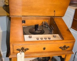Vintage Record Player housed inside Desk Cabinet.
