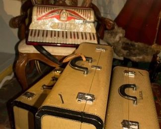 Vintage Luggage (3 Piece) and Accordion 