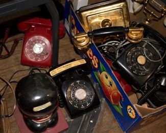 Antique & Vintage Phones, Black, Red, Gold, Push Button & Dial