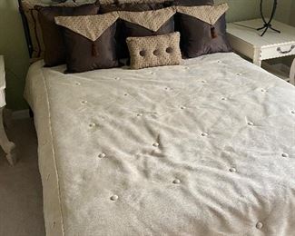 Victorian-style metal bed and excellent coverlet set and pillows (priced separately)