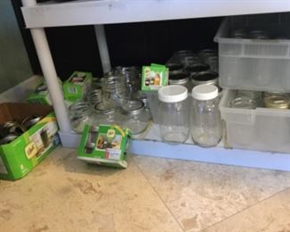 Canning jars from jelly to quart sizes, lids, etc.