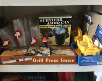 Emergency water bottles, ammo storage, drill press fence, etc.
