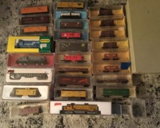 N gauge train cars, engine,