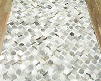 11'X8' Geometric Handmade Cowhide Silver Area Rug