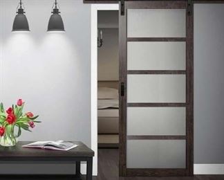 Ironage Gray Continental Glass Barn Door W/ Hardware