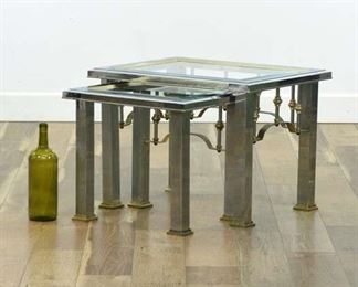 Pair Metal Frame Nesting Tables W Beveled Glass Tops
