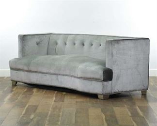 Contemporary Silver Crescent Sofa W Button Back