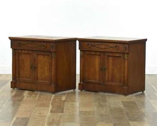 Pair French Empire Revival Nightstands W Ormolu